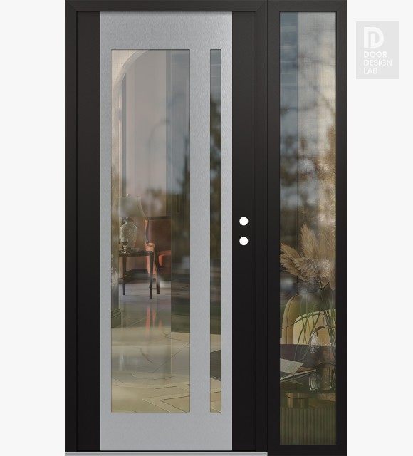 Modern Steel Front Door Diamond C15 50" x 80" black/black clear Glass Panel stainless steel LHI with Sidelite clear Glass