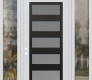 Modern Steel Front Door Diamond C9 60" x 96" white/white frosted Glass Panel black RHI with 2 Sidelites and Transom clear Glass