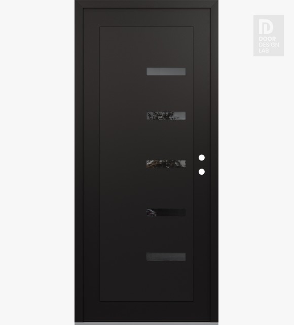 Modern Steel Front Door Diamond C8 36" x 80" black/black mirrored Glass Panel black LHI