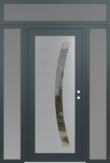 Diamond C4 68" x 96" anthracite/anthracite clear Glass Panel stainless steel LHI with 2 Sidelites and Transom frosted Glass
