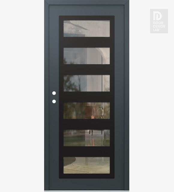 Modern Steel Front Door Diamond C9 36" x 80" anthracite/anthracite clear Glass Panel black RHI