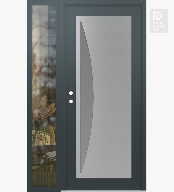 Modern Steel Front Door Diamond C13 52" x 80" anthracite/anthracite frosted Glass Panel stainless steel RHI with Sidelite clear Glass