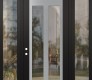 Modern Steel Front Door Diamond C14 60" x 96" black/black clear Glass Panel stainless steel RHI with 2 Sidelites and Transom clear Glass