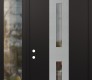 Modern Steel Front Door DIAMOND A6 48" X 96" BLACK/BLACK CLEAR GLASS PANEL STAINLESS STEEL RHI WITH SIDELITE AND TRANSOM CLEAR GLASS