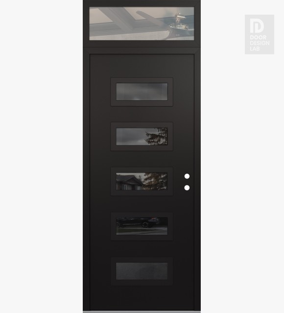 Modern Steel Front Door Diamond D1 36" x 96" black/black mirrored Glass Panel black LHI with Transom clear Glass