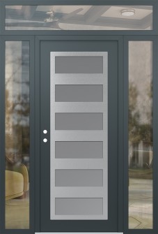 Diamond C9 60" x 96" anthracite/anthracite frosted Glass Panel stainless steel RHI with 2 Sidelites and Transom clear Glass