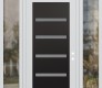 Modern Steel Front Door Diamond C7 68" x 96" white/white frosted Glass Panel black LHI with 2 Sidelites and Transom clear Glass