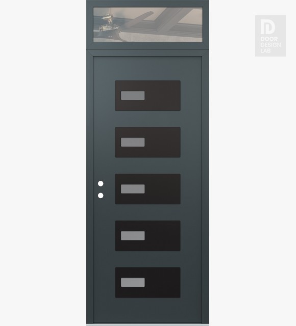 Modern Steel Front Door Diamond D7 36" x 96" anthracite/anthracite frosted Glass Panel black RHI with Transom clear Glass