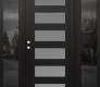 Modern Steel Front Door Diamond C9 68" x 80" black/white frosted Glass Panel black RHI with 2 Sidelites mirrored Glass