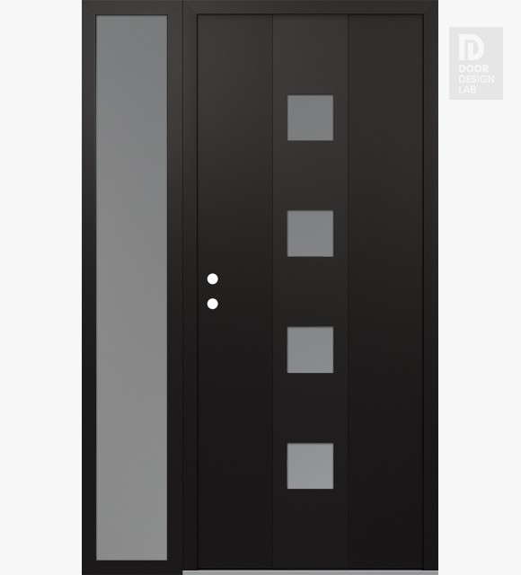 Modern Steel Front Door DIAMOND A12 52" X 80" BLACK/WHITE FROSTED GLASS PANEL BLACK RHI WITH SIDELITE FROSTED GLASS