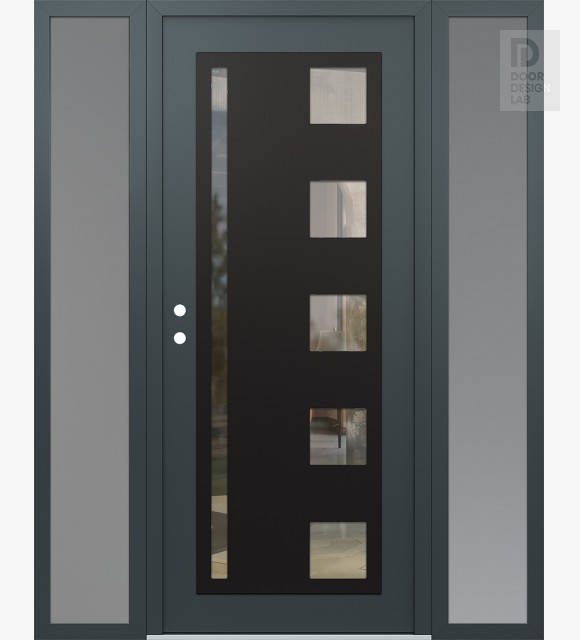 Modern Steel Front Door Diamond C3 60" x 80" anthracite/anthracite clear Glass Panel black RHI with 2 Sidelites frosted Glass