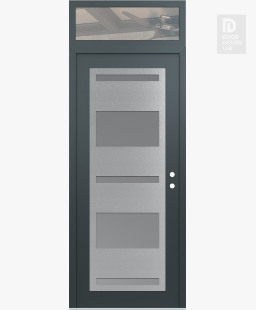 Modern Steel Front Door Diamond C10 36" x 96" anthracite/anthracite frosted Glass Panel stainless steel LHI with Transom clear Glass
