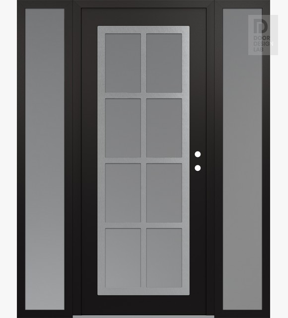 Modern Steel Front Door Diamond C16 64" x 80" black/white frosted Glass Panel stainless steel LHI with 2 Sidelites frosted Glass