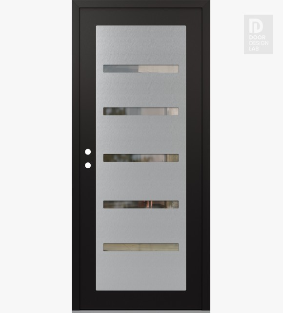 Modern Steel Front Door Diamond C7 36" x 80" black/black clear Glass Panel stainless steel RHI