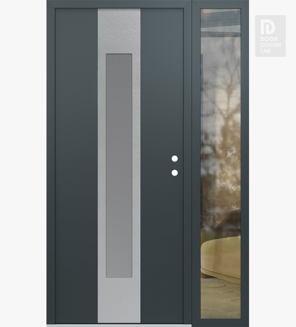 Modern Steel Front Door DIAMOND A1 50" X 80" ANTHRACITE/ANTHRACITE FROSTED GLASS PANEL STAINLESS STEEL LHI WITH SIDELITE CLEAR GLASS