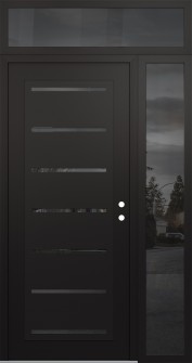 Diamond C11 50" x 96" black/black mirrored Glass Panel black LHI with Sidelite and Transom mirrored Glass