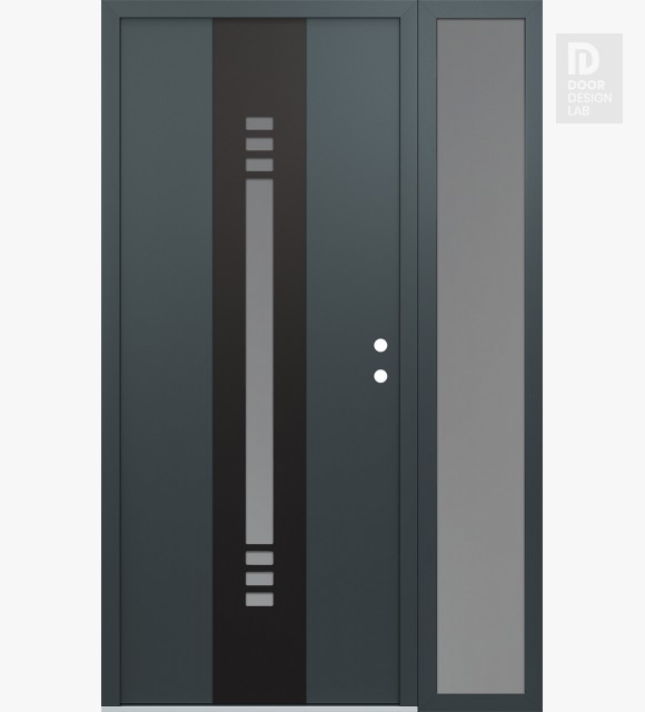 Modern Steel Front Door DIAMOND A5 50" X 80" ANTHRACITE/ANTHRACITE FROSTED GLASS PANEL BLACK LHI WITH SIDELITE FROSTED GLASS