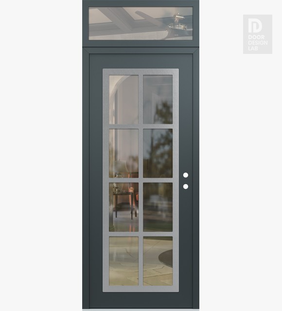 Modern Steel Front Door Diamond C16 36" x 96" anthracite/anthracite clear Glass Panel stainless steel LHI with Transom clear Glass