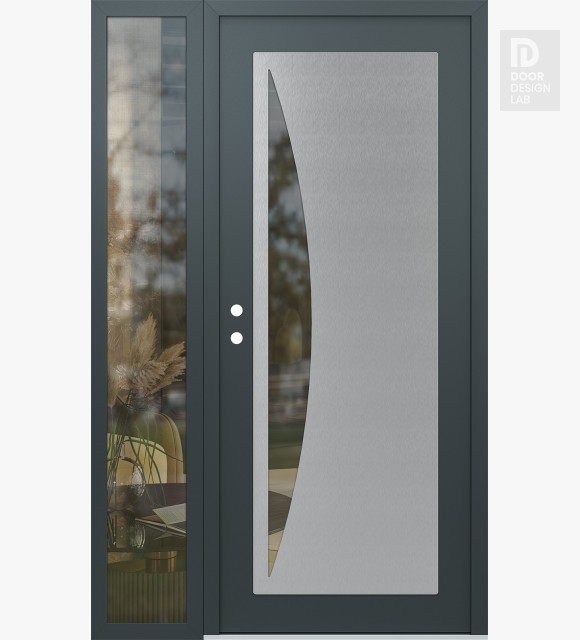 Modern Steel Front Door Diamond C13 52" x 80" anthracite/anthracite clear Glass Panel stainless steel RHI with Sidelite clear Glass