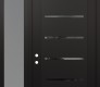 Modern Steel Front Door Diamond C11 52" x 96" black/black mirrored Glass Panel black RHI with Sidelite and Transom frosted Glass