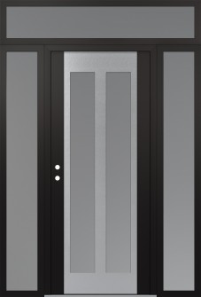 Diamond C14 60" x 96" black/white frosted Glass Panel stainless steel RHI with 2 Sidelites and Transom frosted Glass