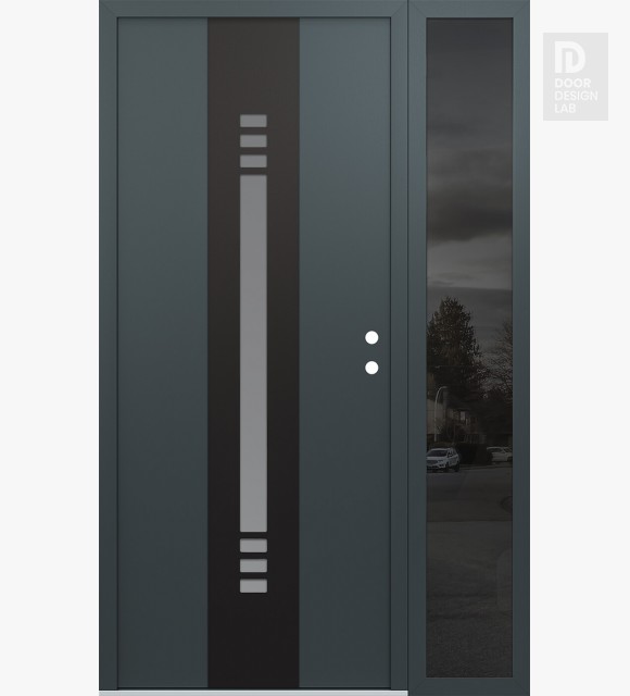 Modern Steel Front Door DIAMOND A5 48" X 80" ANTHRACITE/ANTHRACITE FROSTED GLASS PANEL BLACK LHI WITH SIDELITE MIRRORED GLASS