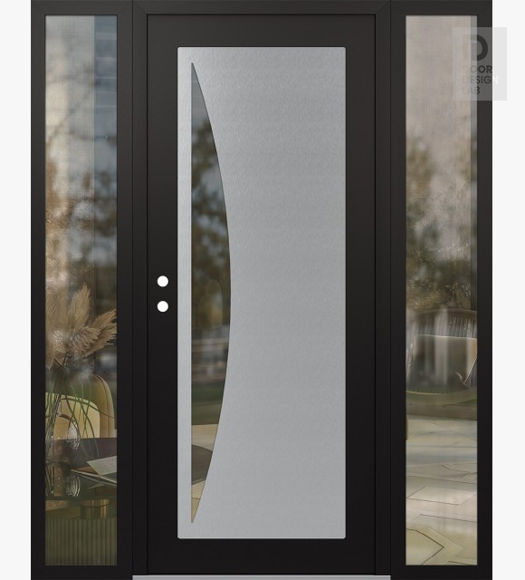 Modern Steel Front Door Diamond C13 64" x 80" black/black clear Glass Panel stainless steel RHI with 2 Sidelites clear Glass