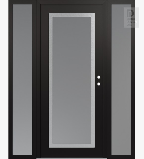 Modern Steel Front Door Diamond C1 60" x 80" black/white frosted Glass Panel stainless steel LHI with 2 Sidelites frosted Glass