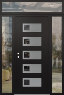 Diamond D2 68" x 96" black/black mirrored Glass Panel stainless steel RHI with 2 Sidelites and Transom clear Glass