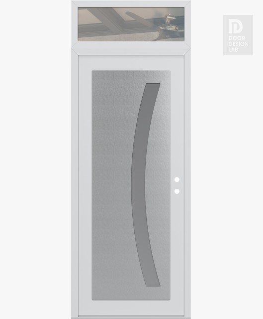 Modern Steel Front Door Diamond C4 36" x 96" white/white frosted Glass Panel stainless steel LHI with Transom clear Glass