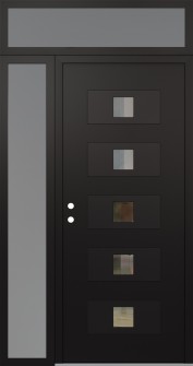 Diamond D8 52" x 96" black/black clear Glass Panel black RHI with Sidelite and Transom frosted Glass