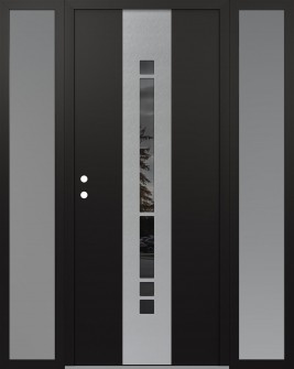 DIAMOND A3 64" X 80" BLACK/BLACK MIRRORED GLASS PANEL STAINLESS STEEL RHI WITH 2 SIDELITES FROSTED GLASS