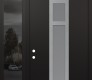 Modern Steel Front Door DIAMOND A9 50" X 96" BLACK/WHITE FROSTED GLASS PANEL STAINLESS STEEL RHI WITH SIDELITE AND TRANSOM MIRRORED GLASS