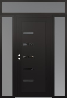 Diamond C8 68" x 96" black/black mirrored Glass Panel black RHI with 2 Sidelites and Transom frosted Glass