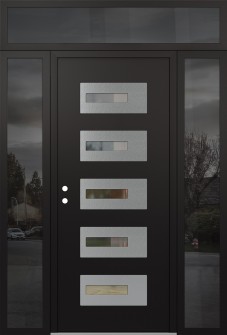 Diamond D6 68" x 96" black/black clear Glass Panel stainless steel RHI with 2 Sidelites and Transom mirrored Glass