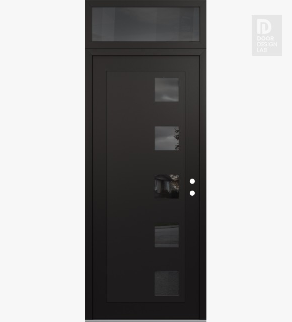 Modern Steel Front Door Diamond C5 36" x 96" black/black mirrored Glass Panel black LHI with Transom mirrored Glass
