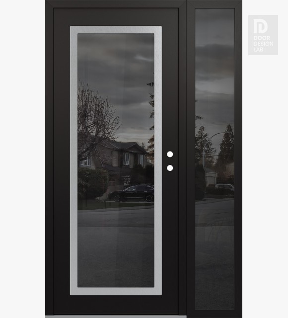 Modern Steel Front Door Diamond C1 50" x 80" black/black mirrored Glass Panel stainless steel LHI with Sidelite mirrored Glass