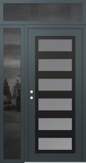 Diamond C9 50" x 96" anthracite/anthracite frosted Glass Panel black RHI with Sidelite and Transom mirrored Glass