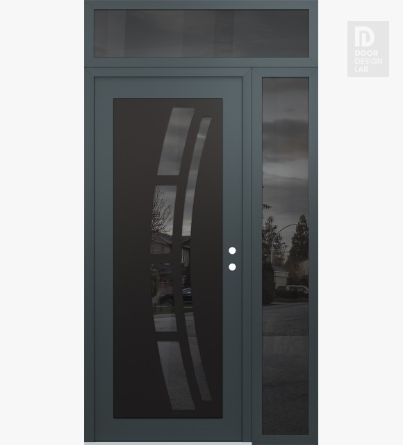 Modern Steel Front Door Diamond C12 52" x 96" anthracite/anthracite mirrored Glass Panel black LHI with Sidelite and Transom mirrored Glass