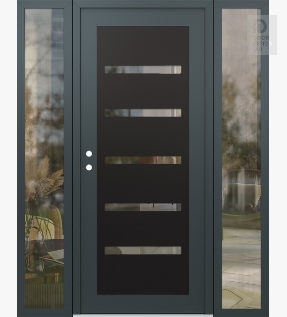 Modern Steel Front Door Diamond C7 68" x 80" anthracite/anthracite clear Glass Panel black RHI with 2 Sidelites clear Glass