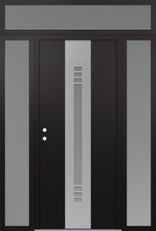 DIAMOND A5 60" X 96" BLACK/WHITE FROSTED GLASS PANEL STAINLESS STEEL RHI WITH 2 SIDELITES AND TRANSOM FROSTED GLASS