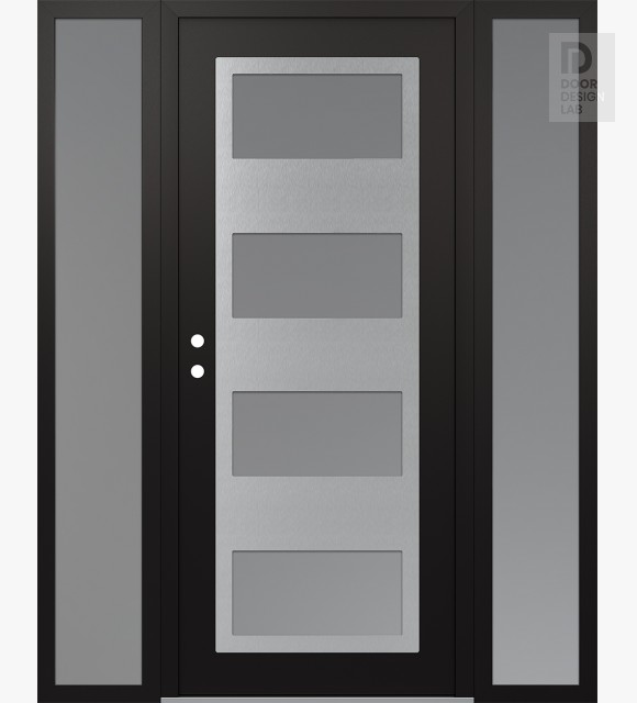 Modern Steel Front Door Diamond C2 60" x 80" black/white frosted Glass Panel stainless steel RHI with 2 Sidelites frosted Glass
