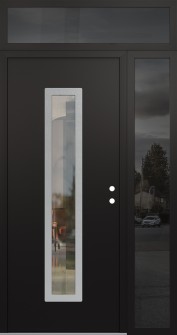 DIAMOND A11 50" X 96" BLACK/BLACK CLEAR GLASS PANEL STAINLESS STEEL LHI WITH SIDELITE AND TRANSOM MIRRORED GLASS