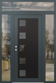 Diamond C5 64" x 96" anthracite/anthracite mirrored Glass Panel black RHI with 2 Sidelites and Transom clear Glass