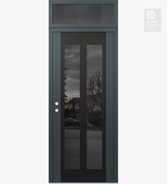Modern Steel Front Door Diamond C14 36" x 96" anthracite/anthracite mirrored Glass Panel black RHI with Transom mirrored Glass
