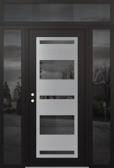 Diamond C10 60" x 96" black/black mirrored Glass Panel stainless steel RHI with 2 Sidelites and Transom mirrored Glass