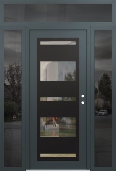 Diamond C10 64" x 96" anthracite/anthracite clear Glass Panel black LHI with 2 Sidelites and Transom mirrored Glass