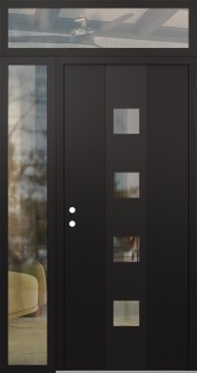 DIAMOND A12 50" X 96" BLACK/BLACK CLEAR GLASS PANEL BLACK RHI WITH SIDELITE AND TRANSOM CLEAR GLASS