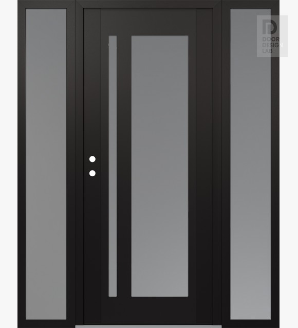Modern Steel Front Door Diamond C15 64" x 80" black/white frosted Glass Panel black RHI with 2 Sidelites frosted Glass