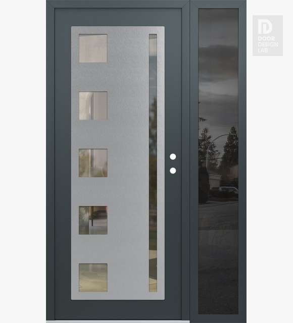 Modern Steel Front Door Diamond C3 50" x 80" anthracite/anthracite clear Glass Panel stainless steel LHI with Sidelite mirrored Glass